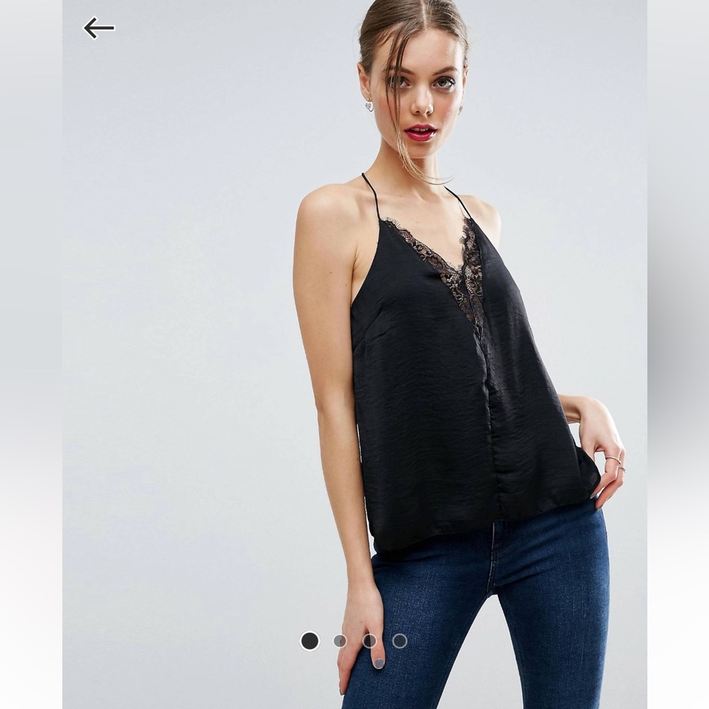 ASOS Plunge Neck Lace Insert Satin Cami